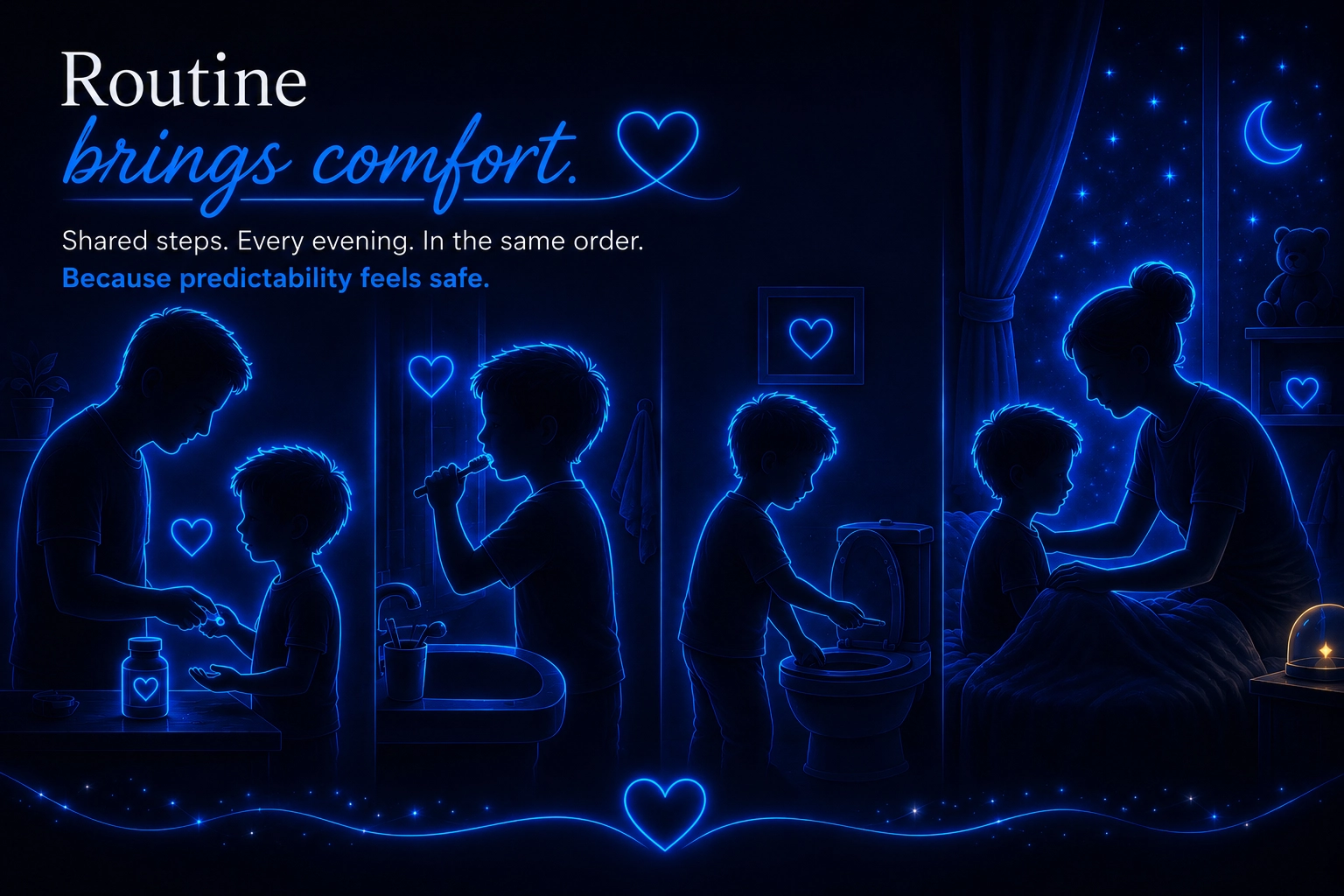 Evening routine — a child and parent together before bedtime