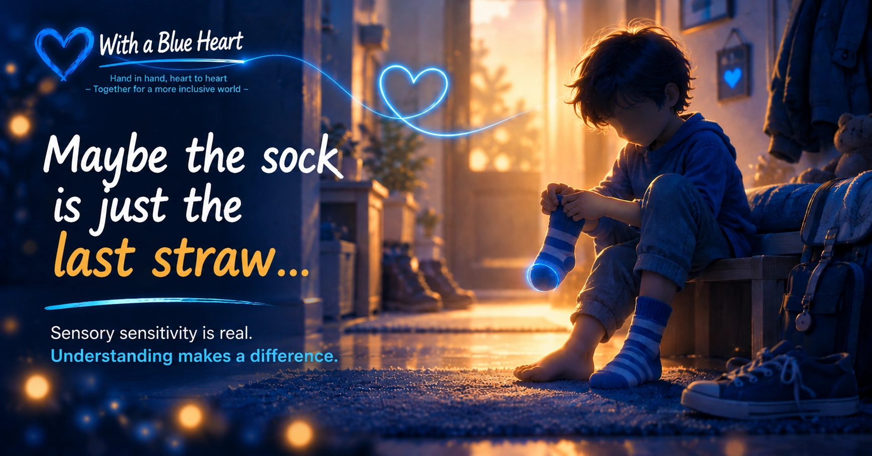 A child experiencing sensory sensitivity while getting dressed in the morning with an uncomfortable sock.
